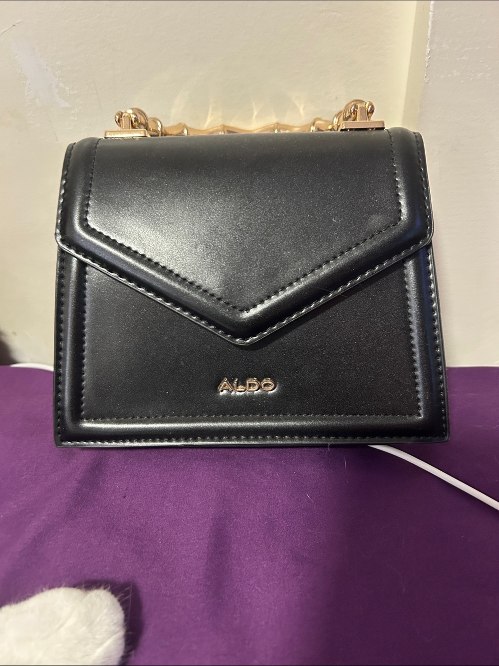 ALDO Black Envelope Flap Crossbody with Gold Chain